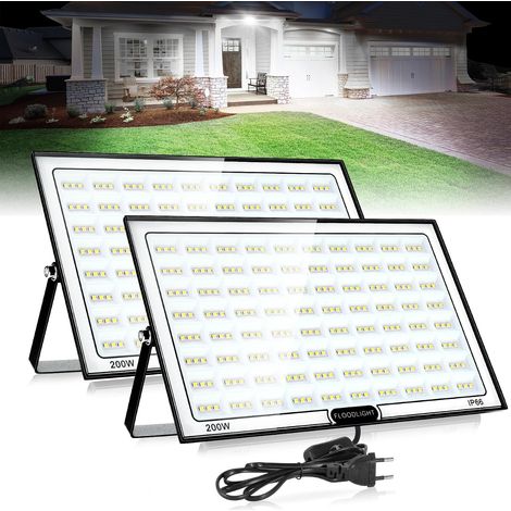200W Projecteur LED Exterieur 2 Pièces, Spot LED IP66 Imperméable et Super Lumineux 6500-7000K 20000LM Projecteur LED 230V, Projecteur LED avec Prise, Projecteur pour Jardin Lumineux, Garage (1/5)