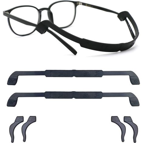 Cordino per occhiali con 2 paia di cuscinetti auricolari in silicone, portaocchiali per sport e tempo libero, portaocchiali antiscivolo, cordino per occhiali sportivi per uomo, donna e bambino, nero