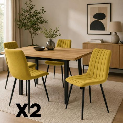 Chaise tissu moutarde à coutures verticales (lot de 2) LORA (1/5)