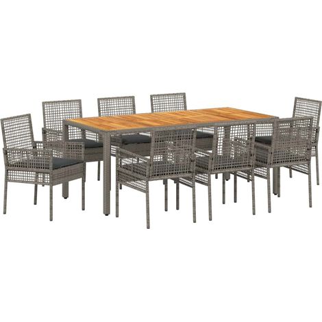 Maison Exclusive - Garten Essgruppe 9 pcs Grau Poly-Rattan
