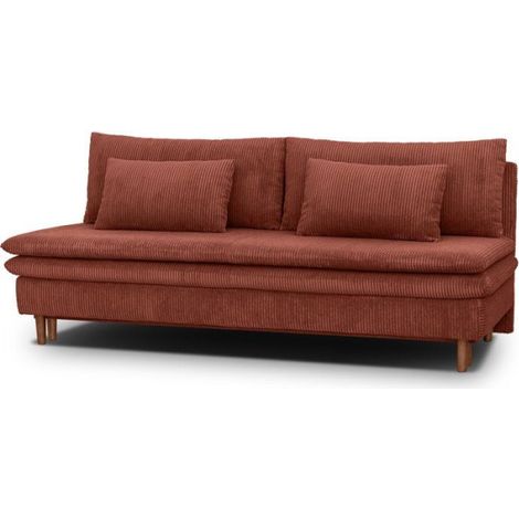 Canapé convertible - 3 places - MASSA - Tissu velours côtelé terracotta - Pieds bois massif - L 195 x H 82 x P 86 cm (1/5)
