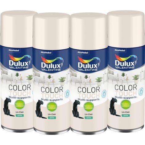 Maxi Pack 4 - Peinture aérosol Color Touch Multi-Supports - Satin Lin Clair 400 ml - Dulux Valentine