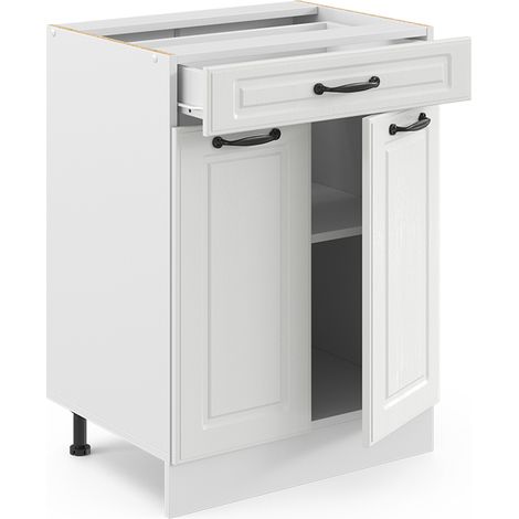 Mobiletto base per cucina R-Line, Bianco casa di campagna, 60 cm con cassetto, senza piano di lavoro, Vicco