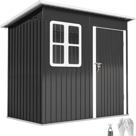 Outsunny caseta de jardín exterior metálico, 2,55 m² 221x133x190 cm, con ventana, puerta con cerradura y ventilaciones, gris oscuro (1/5)