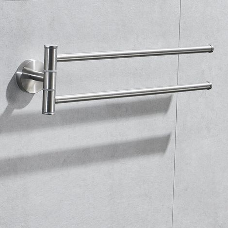 Porte-serviettes pivotant de cuisine – Porte-serviettes pivotant à 2 bras fixé au mur – Finition brossée en acier inoxydable 304 (1/5)