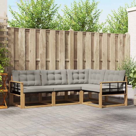 vidaXL Outdoor-Sofagarnitur mit Kissen 4 pcs Weiß und Hellgrau (1/5)