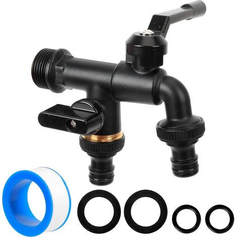 1 Robinet Double Laiton 3/4, Sorties Indépendantes, Résistant Gel, Pour Jardin, Lavage (1/5)