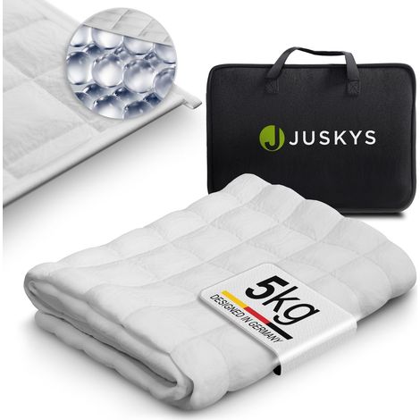 Juskys Therapiedecke 135x200 – weiß, schwere Anti-Stress-Decke mit Glasperlen, Baumwoll- & Mikrofaserbezug gegen Angst & Schlafprobleme - 5 kg (1/5)