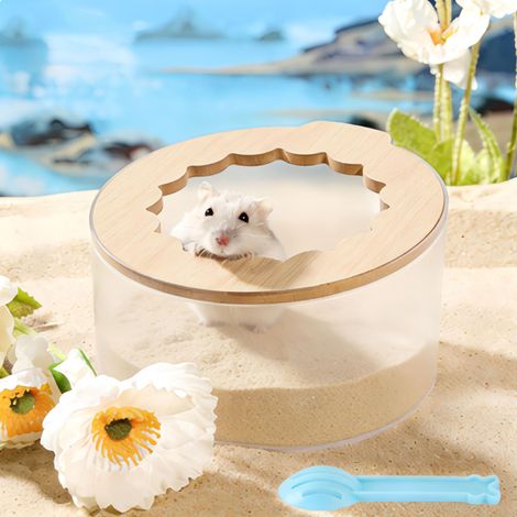 Baignoire Bain de Sable Hamster, Bac à Sable Hamster avec Pelle de Nettoyage, Toilette Salle de Bain Transparente pour Hamsters, Litière pour Hamsters Nain Syrien Gerbille (1/5)