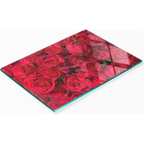 Tabla de cocina decorativa multifuncional de cristal con rosas rojas, 80x52 cm. (1/5)