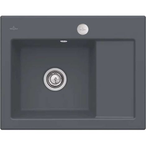 VILLEROY ET BOCH Subway 45 Fregadero compacto de 1 seno 65 x 51 cm desagüe derecho Grafito CeramicPlus con desagüe automático (1/2)
