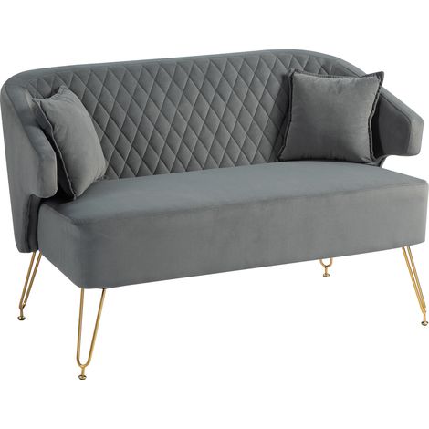 HOMCOM sofá de 2 plazas tapizado en terciopelo sofá de salón con 2 almohadas reposabrazos y patas de acero sofá pequeño carga 240 kg 124x69x76 cm gris (1/5)