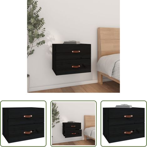 vidaXL Kiefernholz Nachttisch -  Wand-Nachttisch Schwarz 50x36x40 cm (1/5)