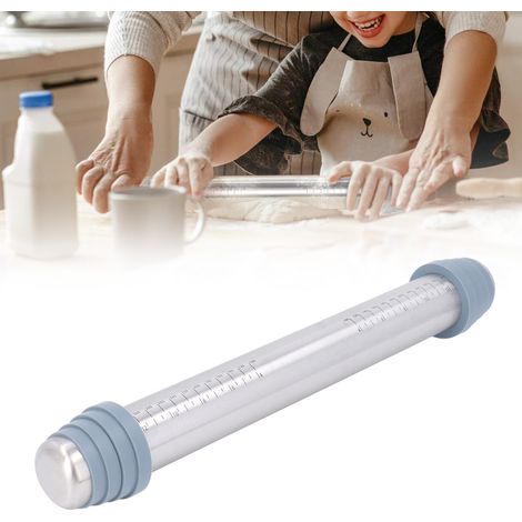 Rouleau à pâtisserie en acier inoxydable gris avec anneau en silicone, rouleau à farine à épaisseur réglable (1/5)