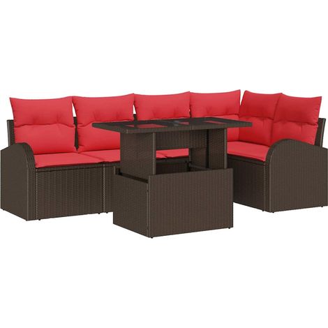 Garten-Sofa-Set mit Kissen 6 pcs Braun und Rot Poly-Rattan vidaXL (1/5)