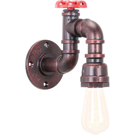 Applique Murale Intérieur Industrielle Vintage E27 Tuyau d'eau en Fer Luminaire Rouille Rouge (1/5)