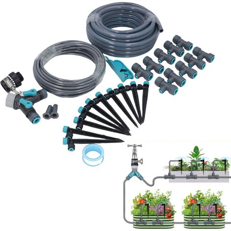 GARRYFIZH Kit d'irrigation goutte-à-goutte 10m - 8 goutteurs ajustables, arrosage précis pour jardin, serre et pelouse