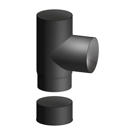 RACCORDO IN ACCIAIO AL CARBONIO SMALTATO T FF CON TAPPO P/STUFE LEGNA- Diam. 140- DK- pezzi 1