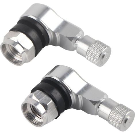 Fockety Bouchons de Valve de Pneu en Alliage D'aluminium à 90 Degrés, Fixés avec écrou de Blocage, Conception Portable, 2 Pièces 11.3 Mm pour Les Amateurs de Moto (Silver). (1/5)