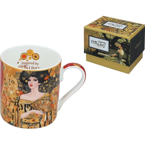 Tazza in ceramica con dipinto di Gustav Klimt "Donna con ventaglio" e confezione regalo. (1/5)