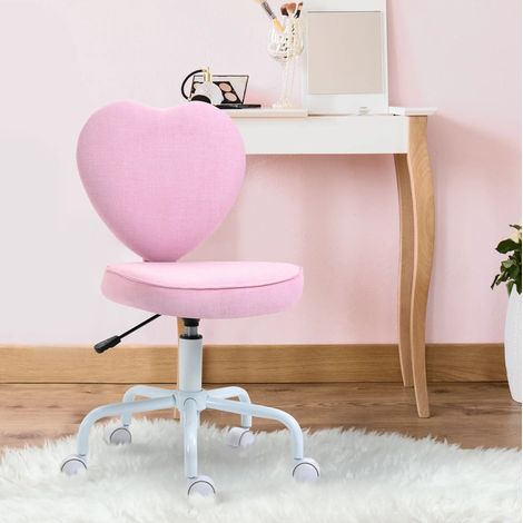 Chaise de bureau 40x50x79-89 cm rose en mousse et tissu avec dossier en forme de cœur (1/5)