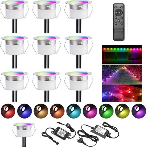 Lot de 10 WIFI RGB Spot Encastrable Exterieur Dimmable 0.6W DC12V Ø31mm Etanche IP67,Spots Escalier Led Spot Encastrable Sol pour Terrasse Bois (1/5)