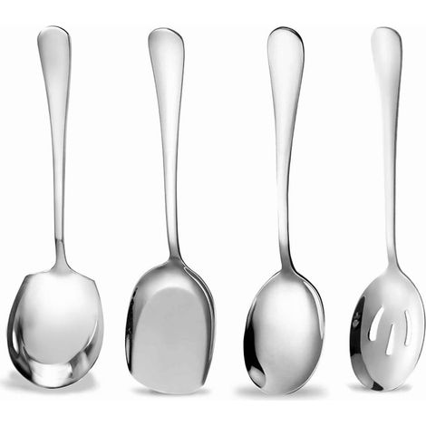 Grandes cuillères de service lot de 4, acier inoxydable long manche, soupe et cuisine domestique/professionnel (1/5)