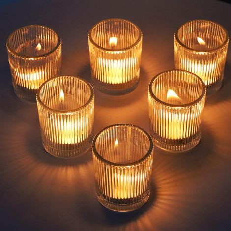 Ensemble de 8 bougeoirs à thé structurés en forme de tasse à thé en verre transparent, adaptés aux fêtes, à la décoration de la maison et aux décorations de Noël (5,5 cm × 6,5 cm)