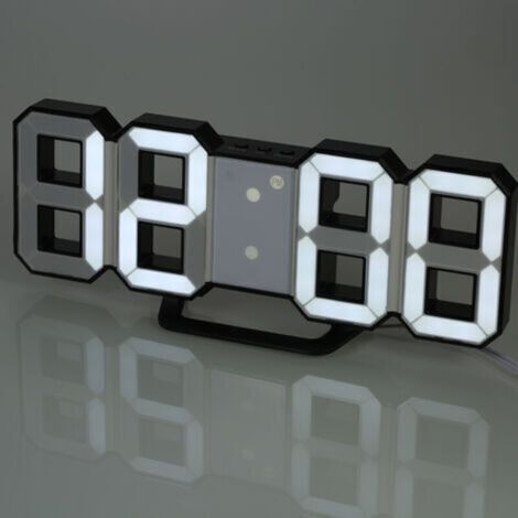 Horloge murale numérique à LED, luminosité réglable, lumière blanche, coque noire (1/5)