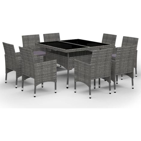 Maison Exclusive - Set Mobili da Pranzo per Giardino 9pz Polyrattan e Vetro Grigio