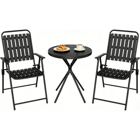 Set di mobili da giardino 3 pezzi pieghevole nero in ferro vetro e PP MODENUIT (1/5)