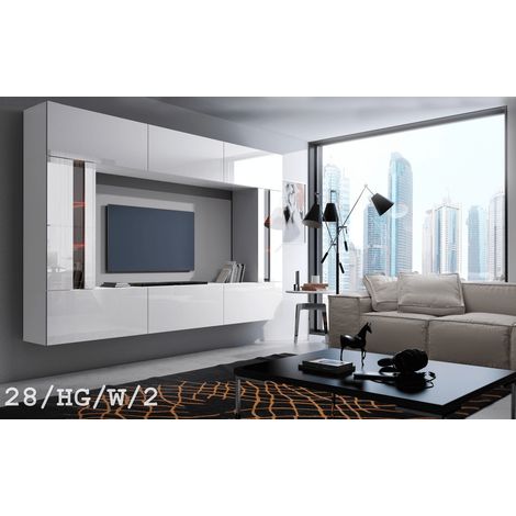 Ensemble meuble TV CONCEPT 28-28-HG-W-2-1A blanc brillant 249 cm (1/2)