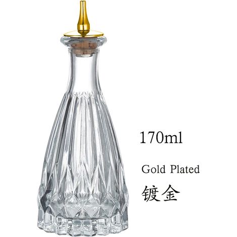 Bouteille à bitter (170 ml plaquée or) idéale pour les cocktails - Bouteille à bitter en verre avec bouchon doseur en acier inoxydable (1/5)
