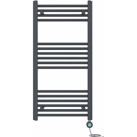 Pre-filled Bathroom Straight Electric Heated Towel Rail Radiator Thermostatic 1000x500mm Anthracite