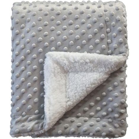 Couverture Sherpa confortable, douce et chaude pour bébés et jeunes enfants, toutes saisons, pour le berceau, la poussette, pour garons, 75 cm x 100 cm - Pois, gris clair (1/4)