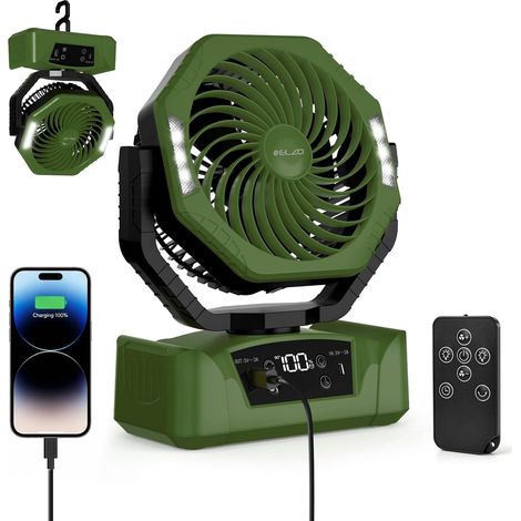 20000mAh Camping Ventilateur avec lumière LED Portable Rechargeable pour Bureau ou Tente Télécommande et Crochet, Tête Rotative, 5 Vitesses et Mode Veille pour Maison Bureau Voyages et la Pêche (1/5)