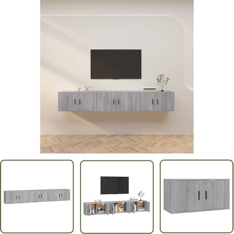 The Living Store Meubles TV muraux 3 pcs sonoma gris 80x34,5x40 cm - Meuble Tv Mural - Meuble Tv Moderne - Étagère Murale - Rangement Tv - Support Tv (1/5)
