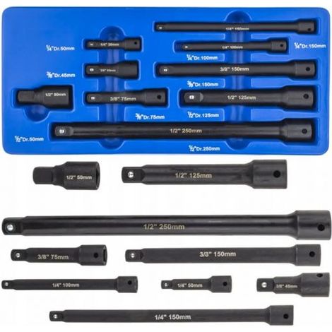 Set 9 Prolunghe chiave Per cricchetto a bussola 1/4 "3/8" 1/2'' da 50mm a 250mm
