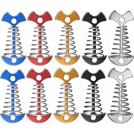 Lot de 10 piquets de tente réglables à ressort avec ancrage en arête de poisson pour plancher, auvent extérieur et terrasse. (1/5)