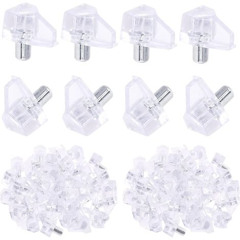 Lot de 200 broches transparentes de 5 mm en plastique transparent pour étagères, supports d'étagères et centres de divertissement