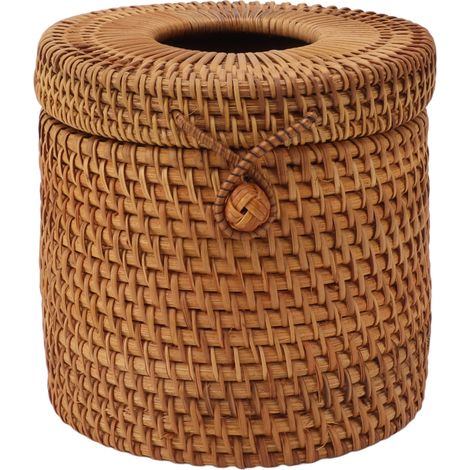Boîte à Mouchoirs en Osier Tissé Rectangulaire pour Salle de Bain, Bureau, Salon et Chambre - Organisateur de Comptoir Style Cylindre (1/5)