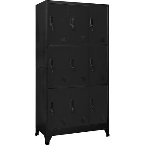 Armoire à casiers moderne design bureau 90 x 45 x 180 cm 9 portes verrouillables en acier noir (1/5)