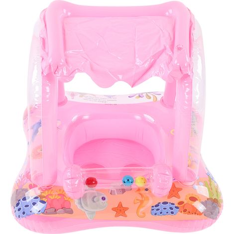 Bouée bébé avec pare-soleil, siège de natation, jouet gonflable en forme de bateau avec auvent et poignée, petite clochette rose (1/5)