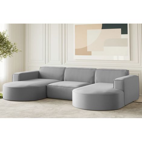 Wohnlandschaft U-Form Sofa PALMA in Stoff Opera Velvet Grau