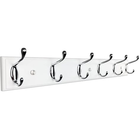 Porte-manteau mural en bois avec 6 crochets, 58 cm, solide pour manteau, chapeau, sac, grande barre de vestiaire moderne pour entrée, couloir, chambre à coucher, penderie blanche (1/5)