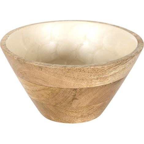 Bol en bois de manguier avec intérieur texturé nid d'abeille beige (Ø15 cm) (1/5)