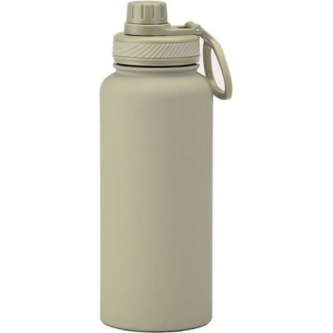 Bouteille d'eau de sport en acier inoxydable 1 L, grande bouteille isotherme, gourde portable avec poignée, vert haricot (1/5)