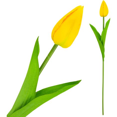 CV31234-2 Einzelne gelbe Tulpe, naturgetreue künstliche Blume für einen Blumenstrauß oder als Tischdekoration
