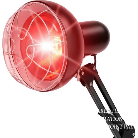 Lámpara de calor infrarroja, 150 vatios, brazo ajustable a 180°, cabezal giratorio a 360°, compatible con bombillas E27, diámetro de base de 8,3 pulgadas. (1/5)
