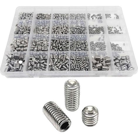 Kit de 1500 vis sans tête à six pans creux en acier inoxydable DIN916, empreintes hexagonales creuses noires, en boîte. (1/5)